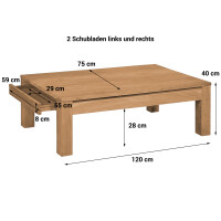 120x75cm Couchtisch Teakholz Hagby mit Schubkasten Massivhol