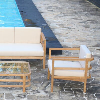 Loungesessel Teakholz Pusiano mit Armlehnen + Sitzkissen Mas