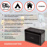 80Ah 12V Lifepo 4 Lithium Batterie | Akku mit BMS, Bluetooth
