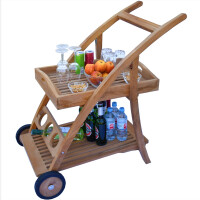 Servierwagen Teakholz Teramo + 2 Ablagen + Tablett Massivhol