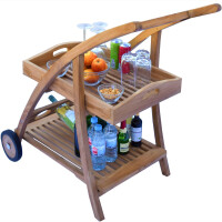 Servierwagen Teakholz Teramo + 2 Ablagen + Tablett Massivhol