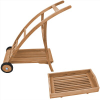 Servierwagen Teakholz Teramo + 2 Ablagen + Tablett Massivhol