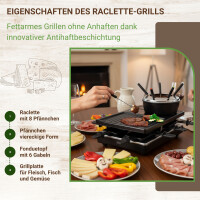 Raclette mit Fondue für 8 Personen | 1400W | Antihaftbe