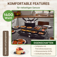 Raclette mit Fondue für 8 Personen | 1400W | Antihaftbe