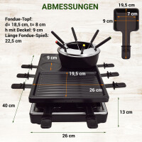 Raclette mit Fondue für 8 Personen | 1400W | Antihaftbe